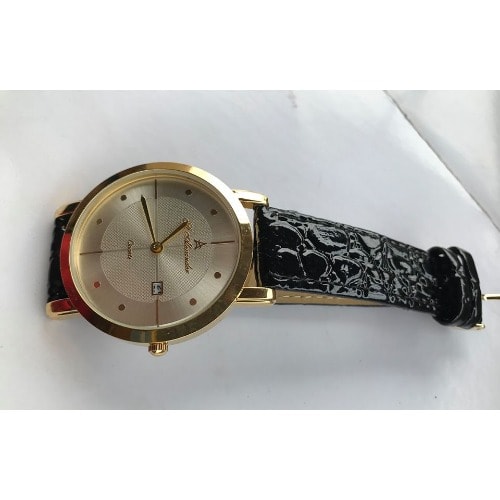Men's Glossy Leather Flat Wrist Watch