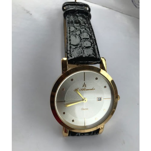 Men's Glossy Leather Flat Wrist Watch