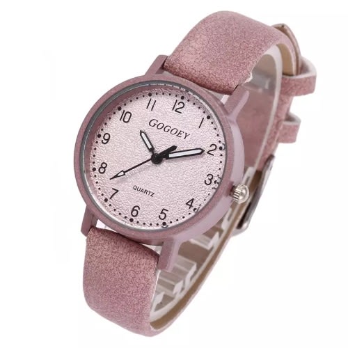 Women's Round Quartz Leather Watch - Pink