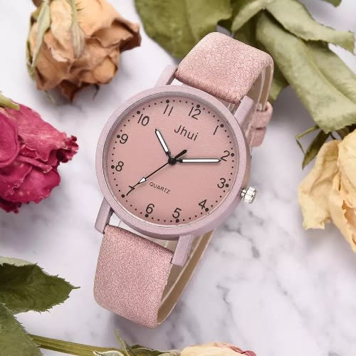 Women's Round Quartz Leather Watch - Pink