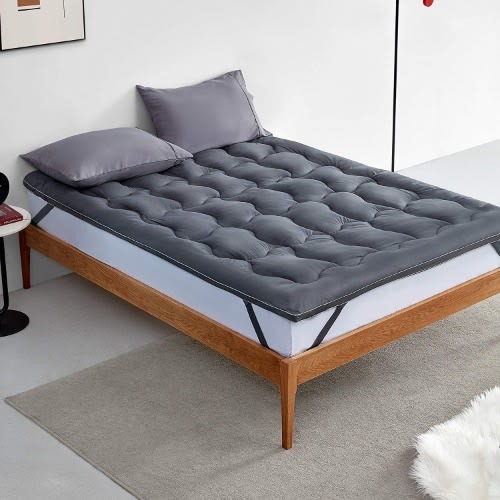 Double Fibre Filled Mattress Topper - Plain Grey