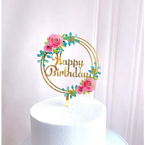 Happy Birthday Flower Cake Topper (g)