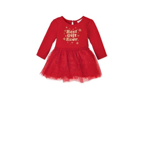 Girls Best Gift Ever Knit Skaters Dress- Red