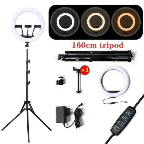 14 Inches Ring Light With 3 Phone Holder And Tripod Stand