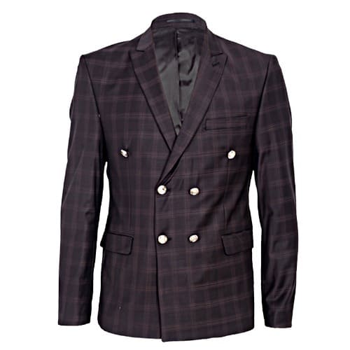 Checkered Stripped Double Breasted Wool Blazers-Brown - MBZ-2601