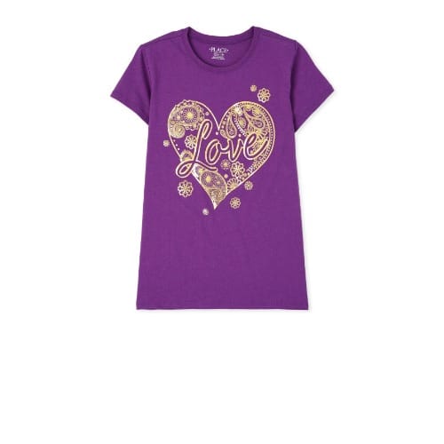 Girls Metallic Love Glitters Graphic Top -  Purple