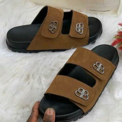 Realwon Leather Suede Male Slippers - Brown