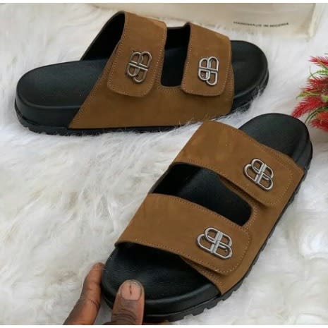 Realwon Leather Suede Male Slippers - Brown
