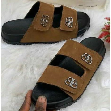 Realwon Leather Suede Male Slippers - Brown