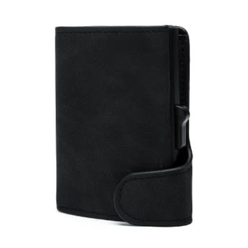 Leather Pop Up Alloy Atm Credit Card Holder-Black