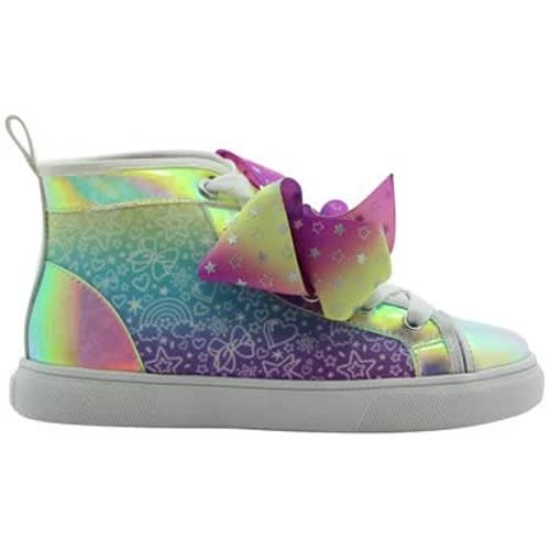 Jojo Siwa Purple Iridescent High-top Sneakers With Oversized Bow