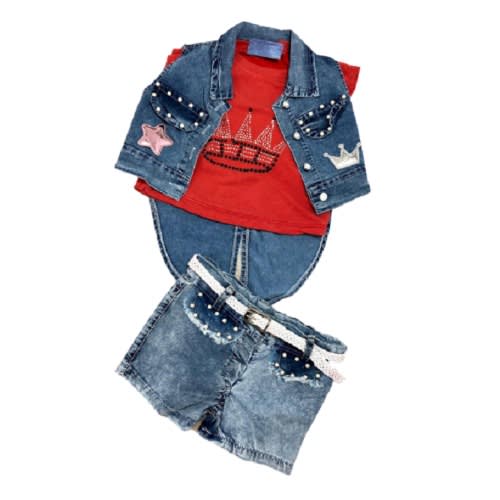 3 In 1 Girls Jeans Bumper Shorts & Jacket