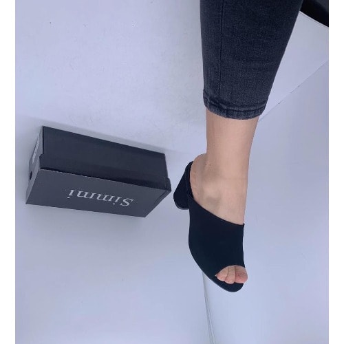Ladies Block Heel Slippers - Black