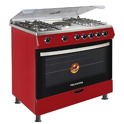 4 Gas Burner, 1 Hotplate, Auto Ignition Oven + Grill, Red Colour Pvrd-80g1