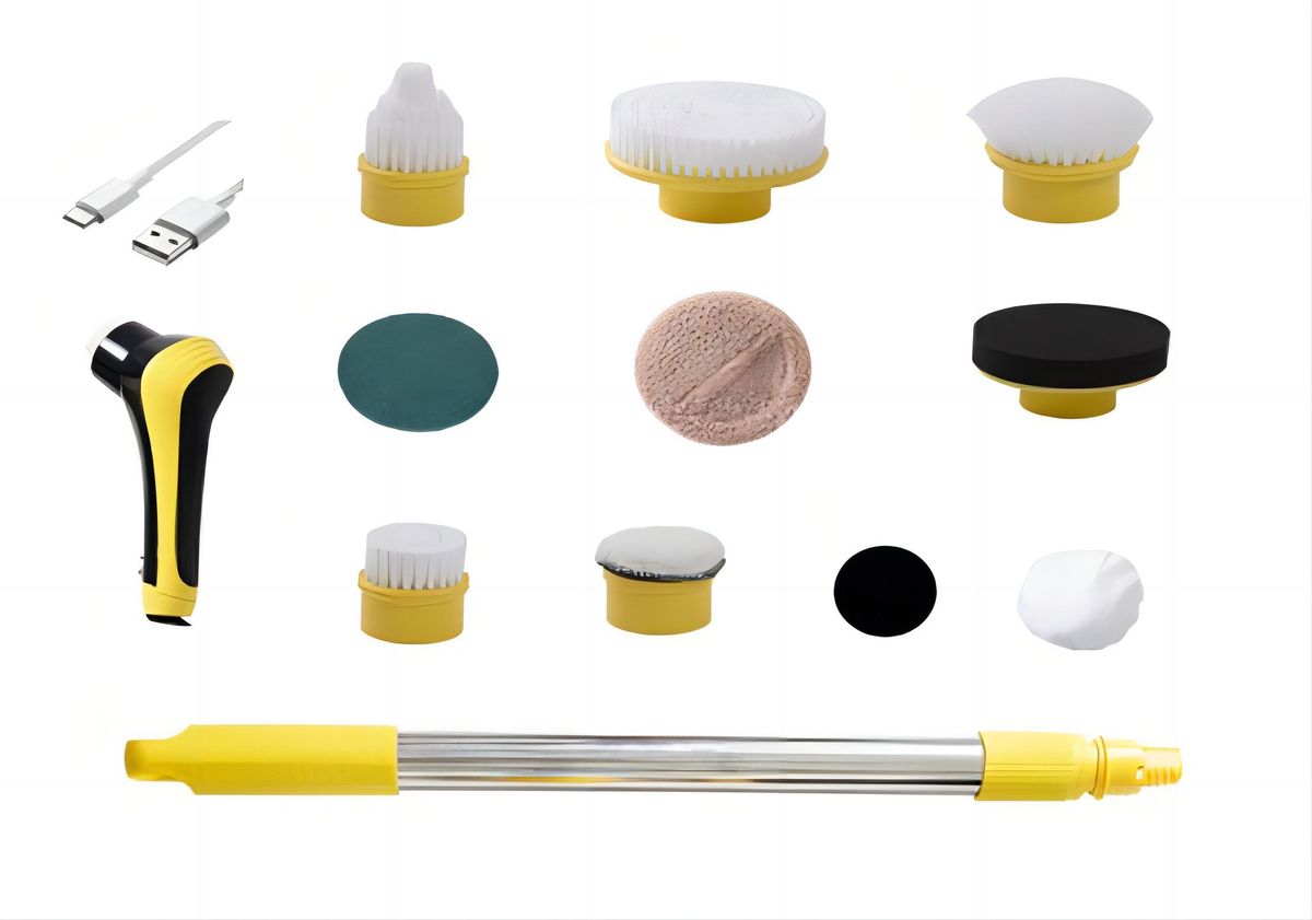 Electric cleaning brush multi-purpose wireless cleaning brush home bathroom swimming pool cleaning brush rotating floor glass wipe yellow telescopic rod
