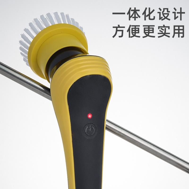 Electric cleaning brush multi-purpose wireless cleaning brush home bathroom swimming pool cleaning brush rotating floor glass wipe yellow telescopic rod