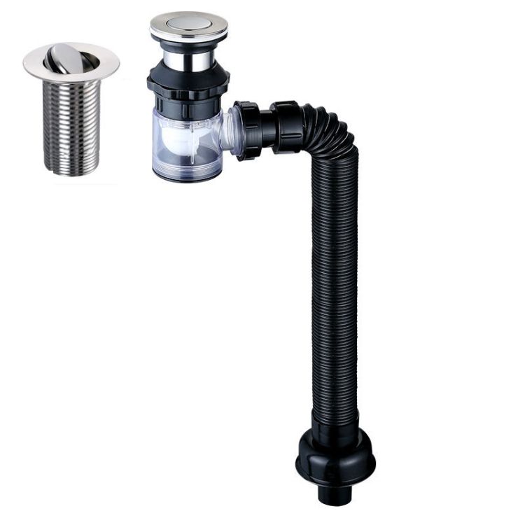 Washbasin Water Pipe E Black Flap Without Basket And Overflow