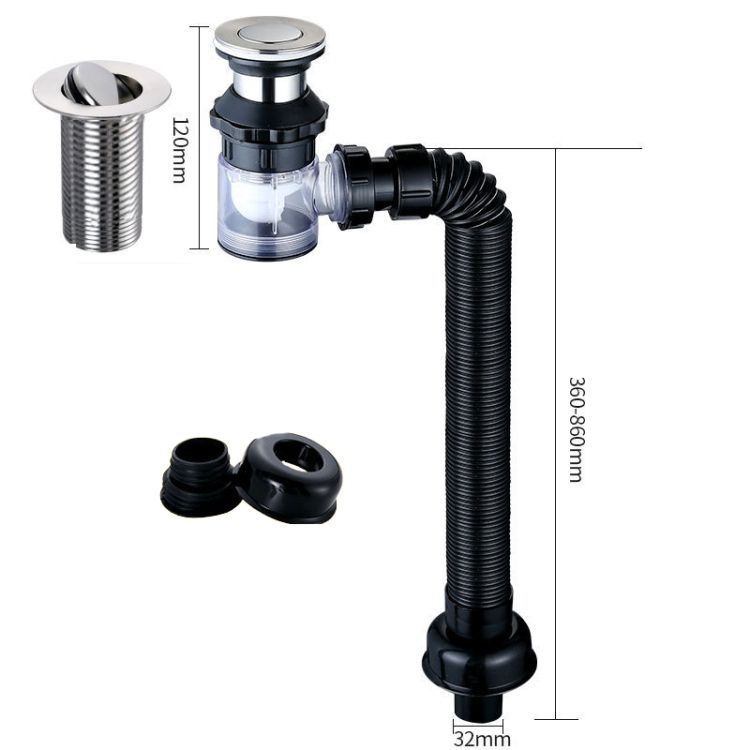Washbasin Water Pipe E Black Flap Without Basket And Overflow