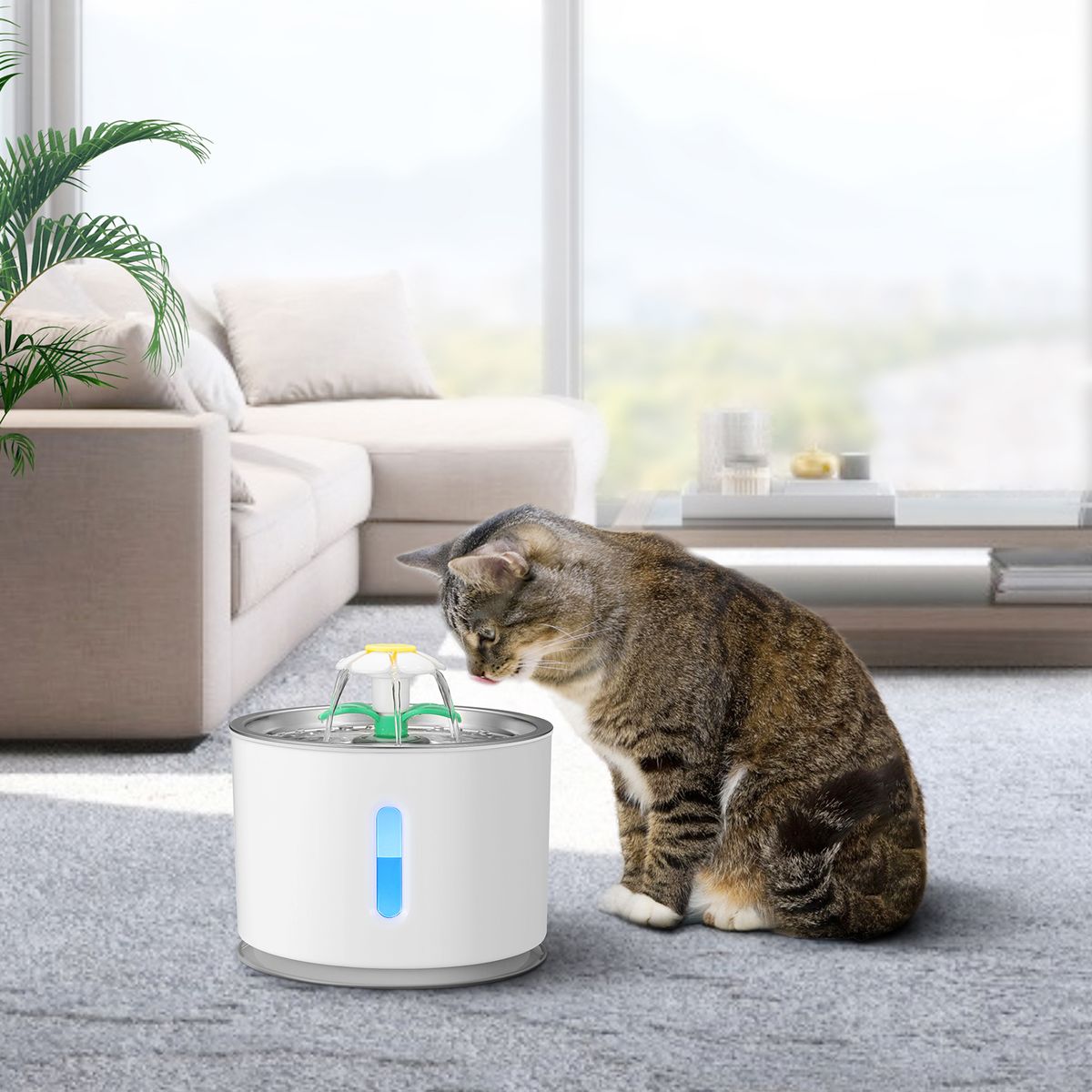 2.4LGrey Pet Fountain Automatic Cat & Dog Water Dispenser