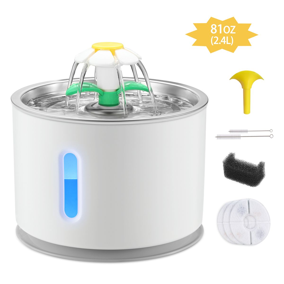 2.4LGrey Pet Fountain Automatic Cat & Dog Water Dispenser