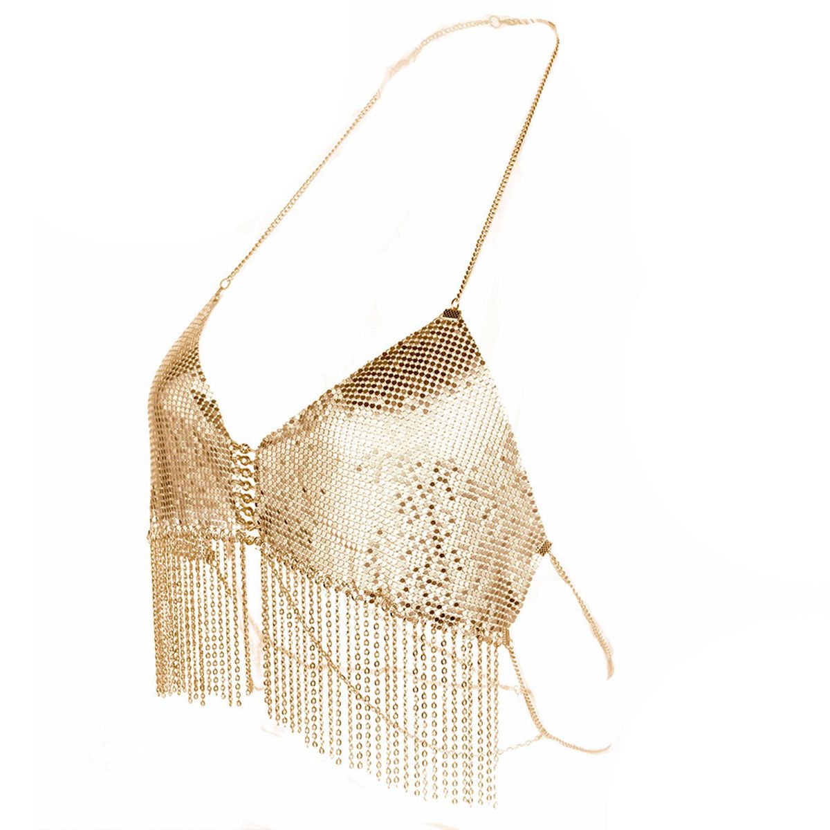 Golden Bra With Chain And Tel For Women, Strapless Bodice Halter, Top, Underwear