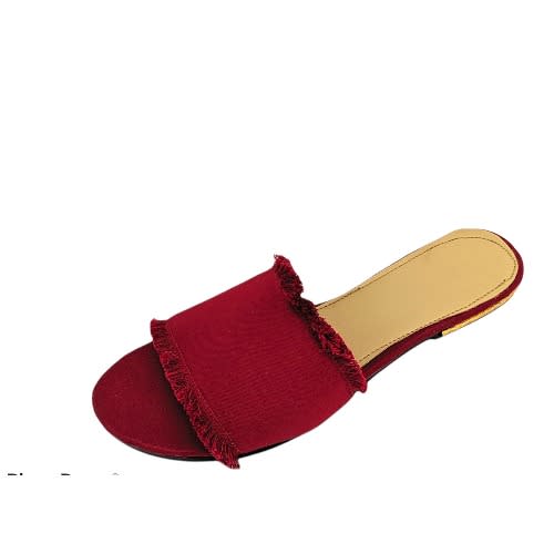 Women Wine Red Slip-on Denim Slippers