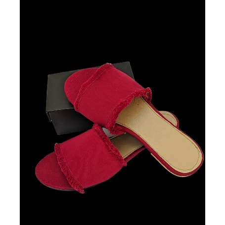 Women Wine Red Slip-on Denim Slippers