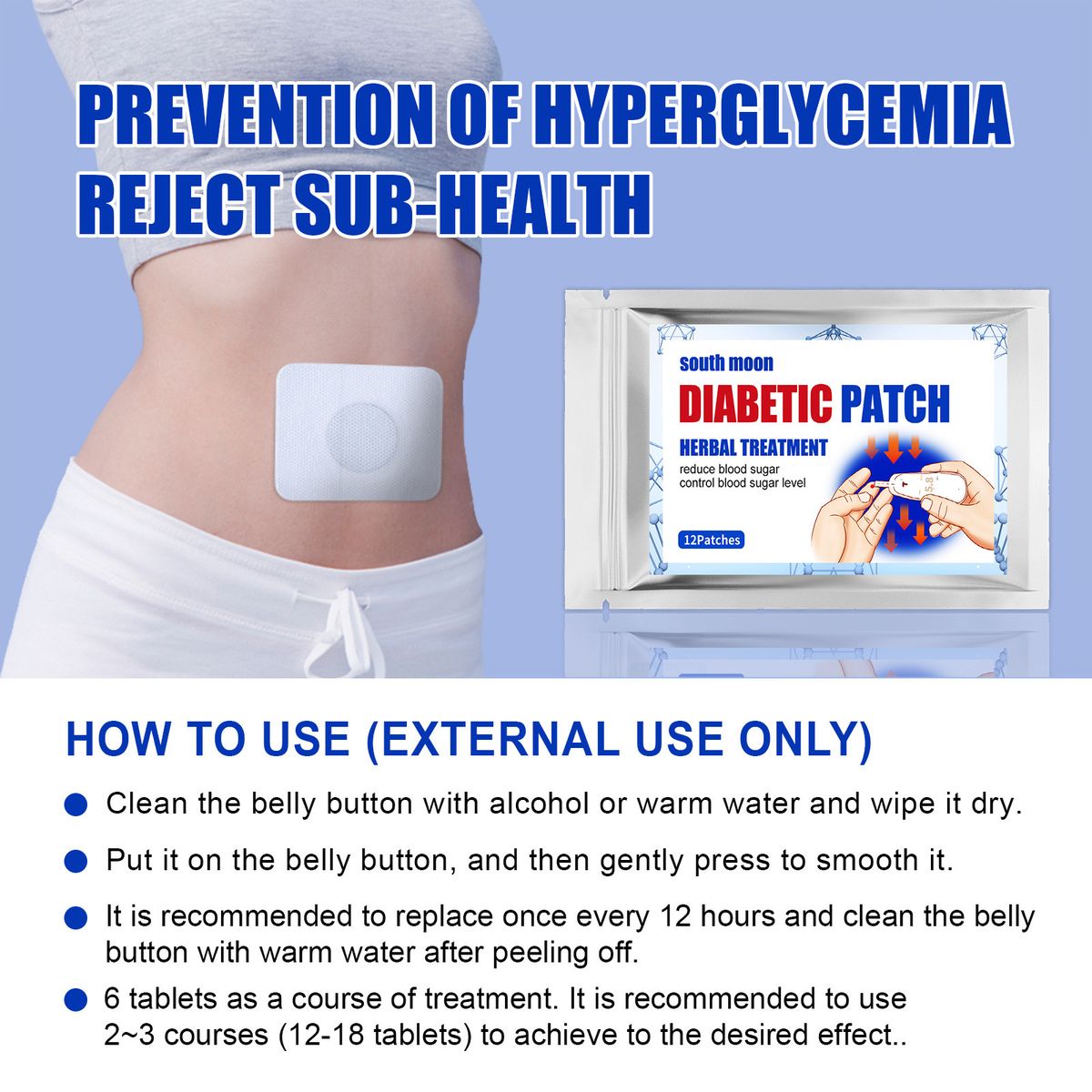 12Pcs Diabetic Patch Herbal Treatment Reduce Blood Sugar