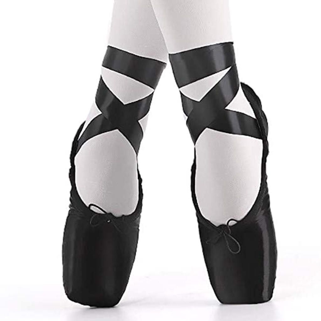 Girls Professional Ballet Pointe Shoes Dance Flats Ballerina Black 41