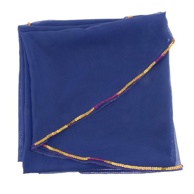 Glitter Sequins Trimmed Chiffon Shawl Belly Dance Scarf Royal Blue