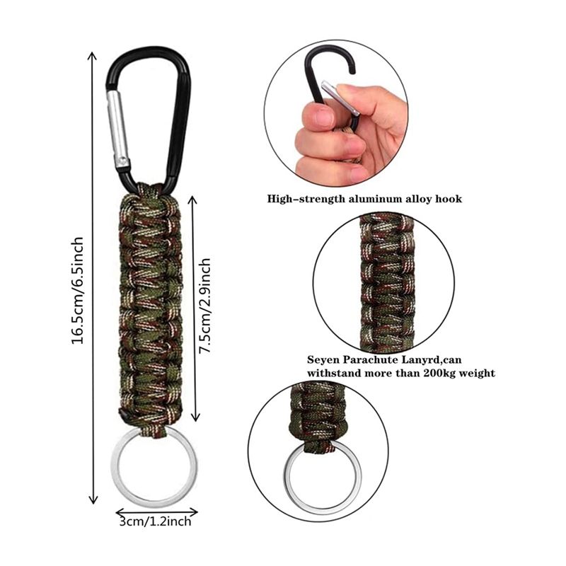 8Pcs Paracord Keychain with Carabiner 7 Cores Braided Lanyard Utility LanyardLanyard Utility Ring Hook