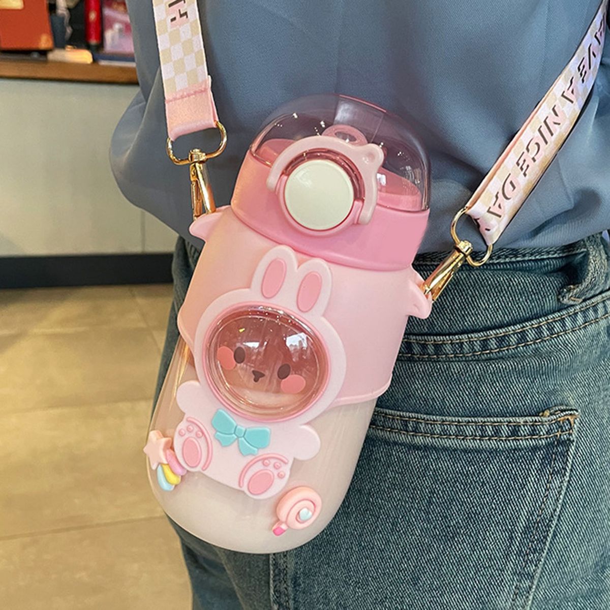 Water Tumbler Kawaii Children Straw Water Cup Pink