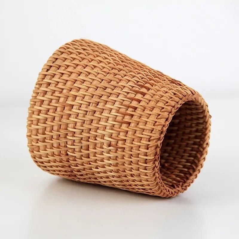 1Pc Trapezoid Household Storage Basket Rattan Storage Box Cosmetic Pen Holder Tea Ceremony Accessories Tableware Decoration
