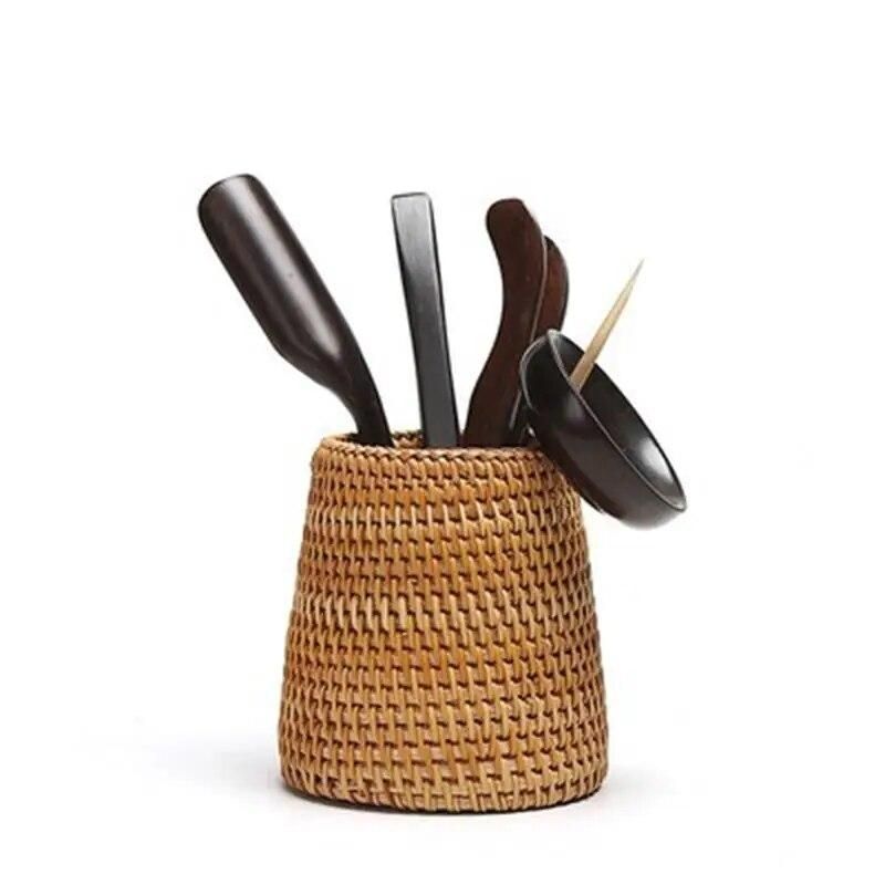 1Pc Trapezoid Household Storage Basket Rattan Storage Box Cosmetic Pen Holder Tea Ceremony Accessories Tableware Decoration