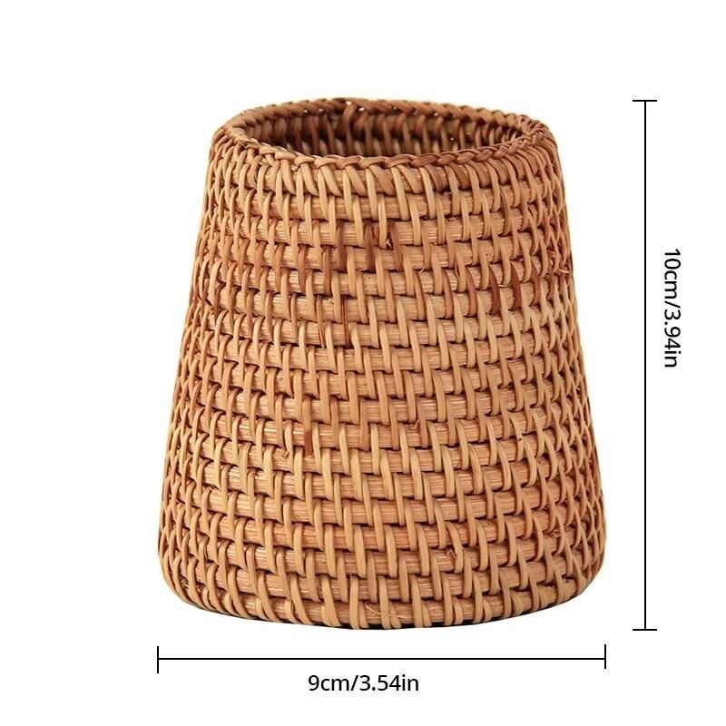 1Pc Trapezoid Household Storage Basket Rattan Storage Box Cosmetic Pen Holder Tea Ceremony Accessories Tableware Decoration