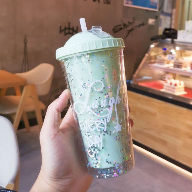 Cartoon Cute Rainbow Cup With Straw Double Plastic Bpa Free