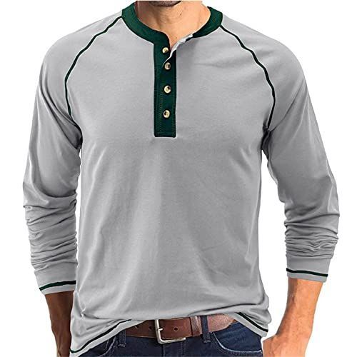 Men's Henley Shirt Long Sleeve Top Casual Slim Fit T Shirts