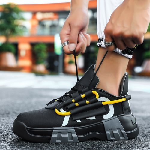 Mens Athletics Shoes Fashion Sports Lace-Up Sneakers Black