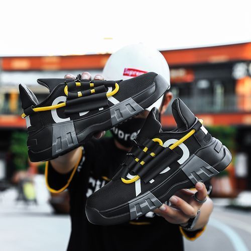 Mens Athletics Shoes Fashion Sports Lace-Up Sneakers Black