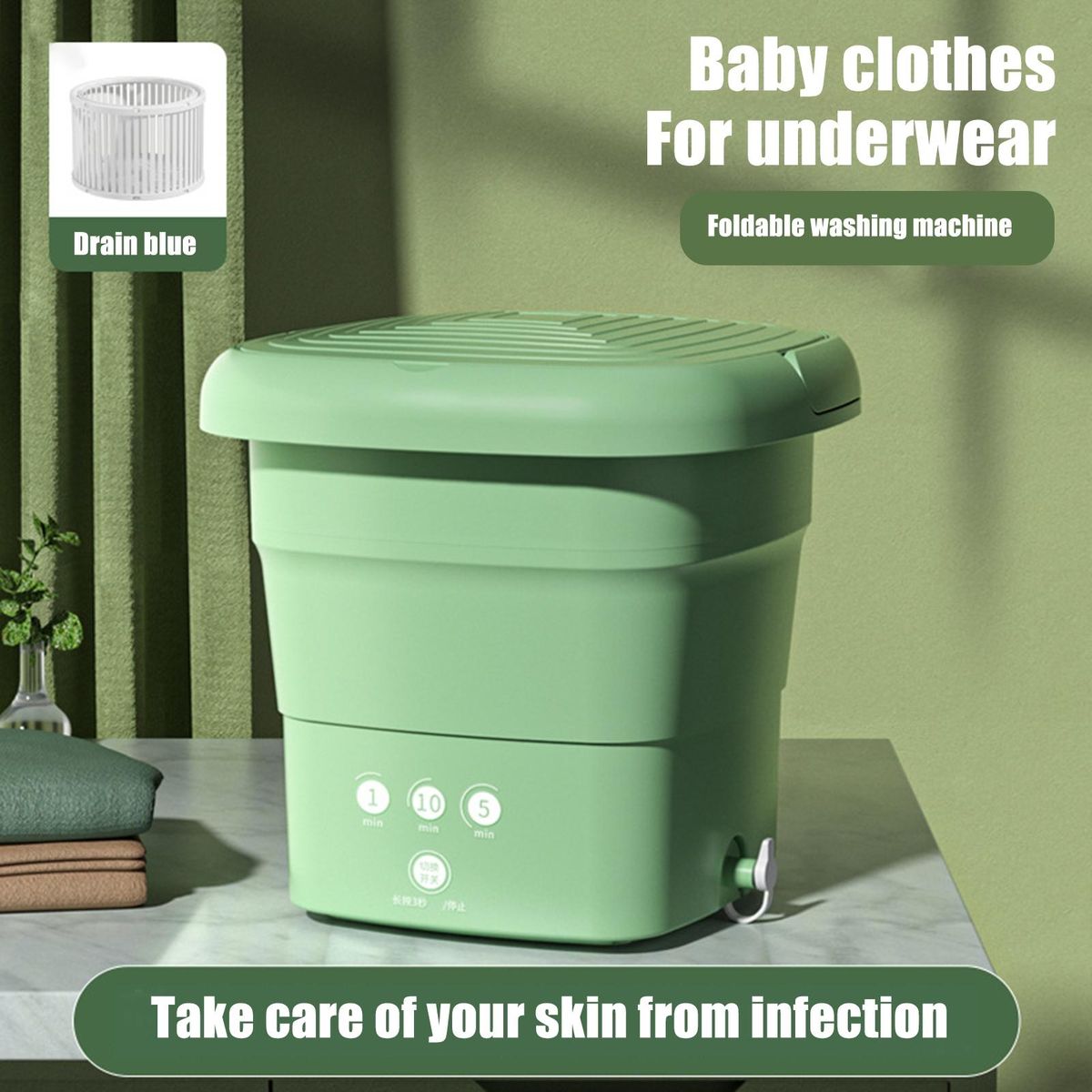 1 Set Baby Clothes Washer Folding Laundry Washer Portable Washing Machine Green