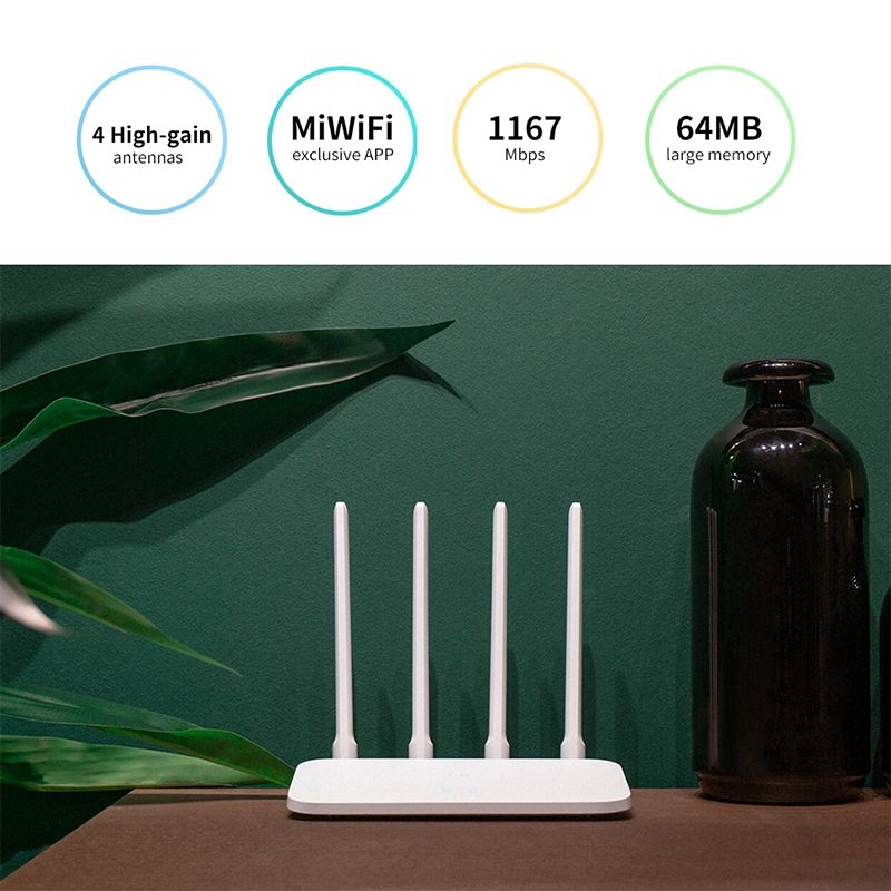 Xiaomi WiFi Router 4A Smart APP Control AC1200 1167Mbps 64MB 2.4GHz & 5GHz Wireless Router Repeater With 4 Antennas, Support Web & Android & IOS, US Plug