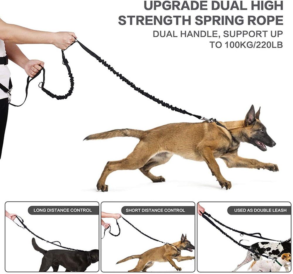 Hands Free Dog Running Waist Belt Bungee Dog Leash With Multi Pouches