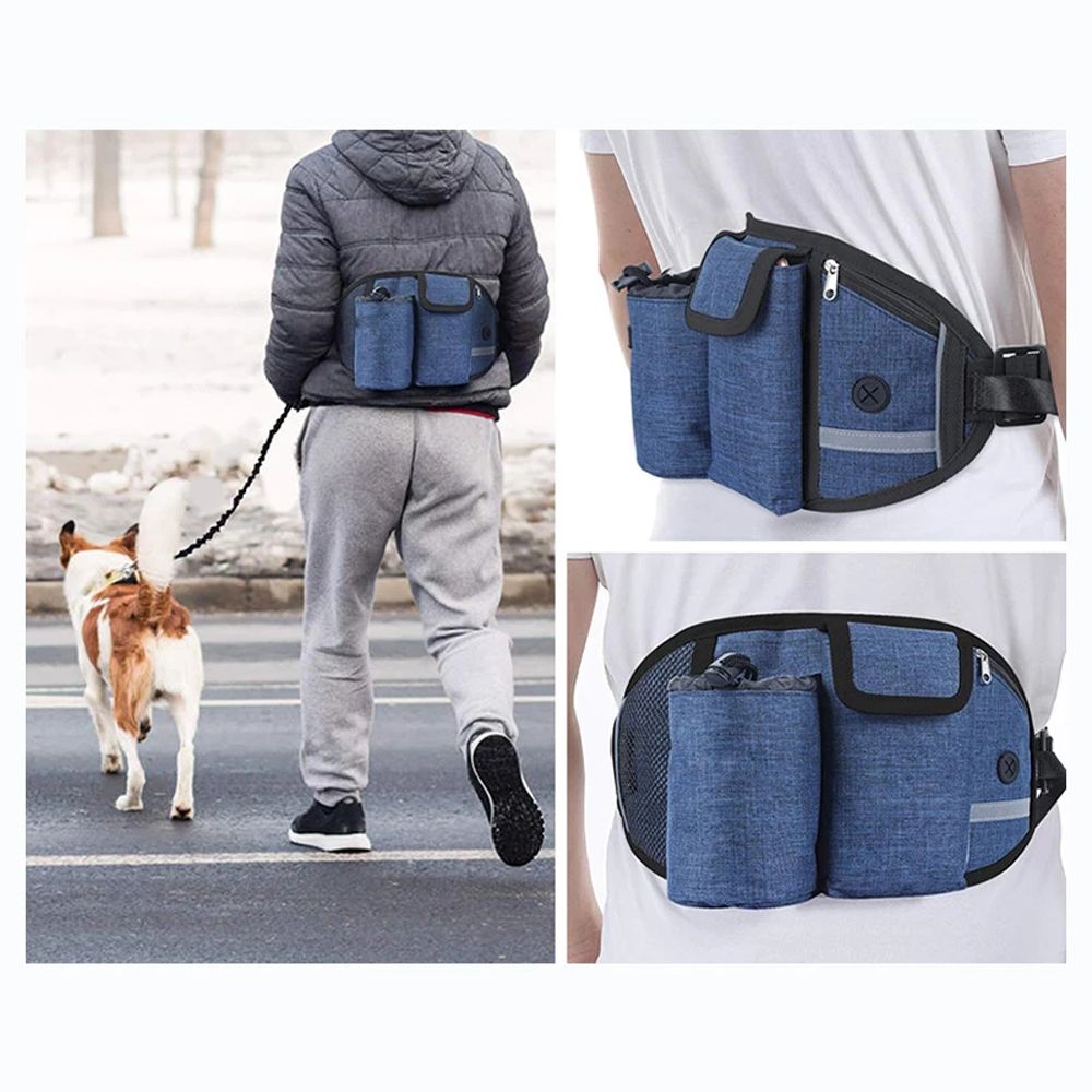 Hands Free Dog Running Waist Belt Bungee Dog Leash With Multi Pouches