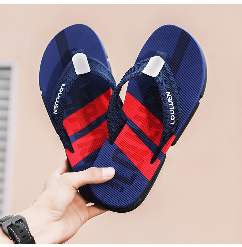 Men's Slippers Summer Flip-Flops Rubber Soft Blue