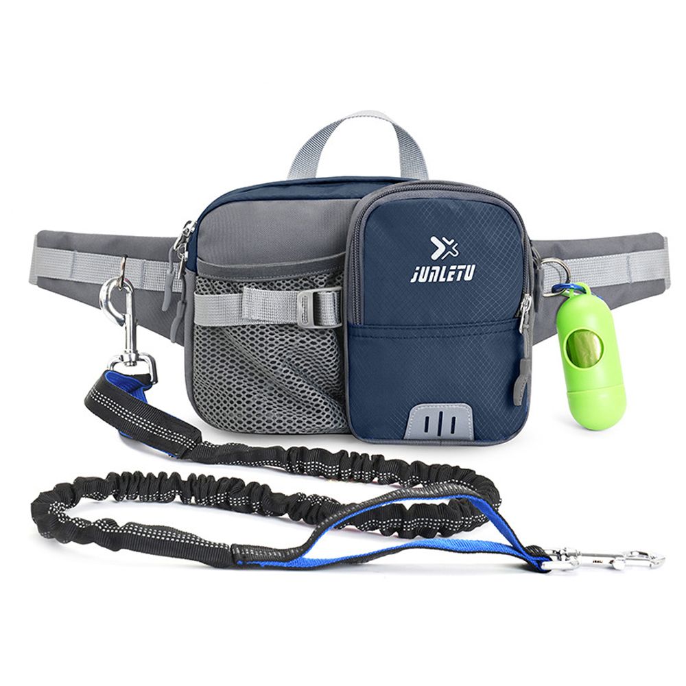 Dog Training Waist Bag Hands Free Dog Bungee Leash Set-Dark Blue