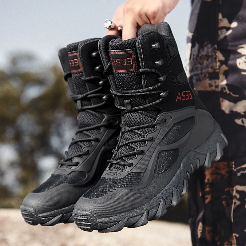 Men's Outdoor Ary Boot Men Special Force Tactical Boots Desert Combat Safety Shoes Male Hiking Shoe  Big Size  Boots-Black