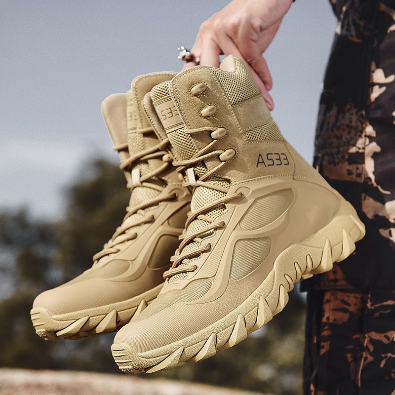 Men's Outdoor Ary Boot Men Special Force Tactical Boots Desert Combat Safety Shoes Male Hiking Shoe  Big Size  Boots-Black