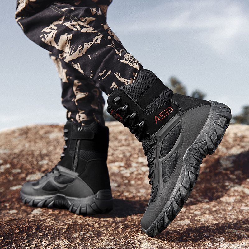 Men's Outdoor Ary Boot Men Special Force Tactical Boots Desert Combat Safety Shoes Male Hiking Shoe  Big Size  Boots-Black