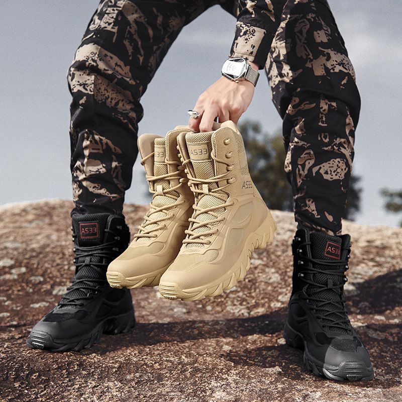 Men's Outdoor Ary Boot Men Special Force Tactical Boots Desert Combat Safety Shoes Male Hiking Shoe  Big Size  Boots-Black