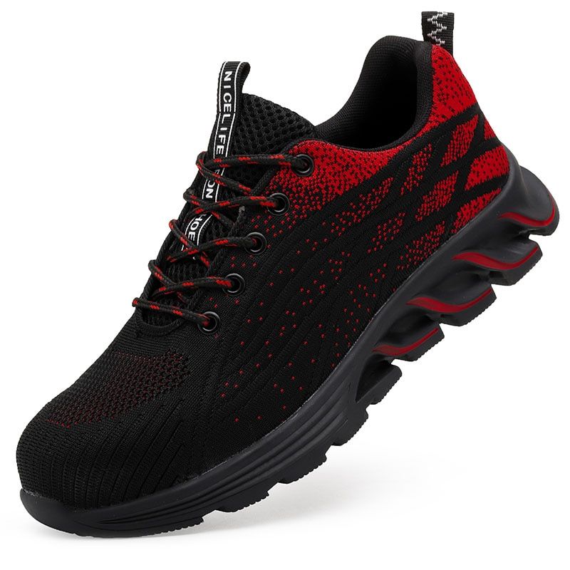Men Women Safety Shoes Steel Toe Boots Anti-Smashing Work Shoes Lightweight Breathable Composite Toe Men EUR Size 37-48-T9017 Red